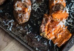 Roasted Sweet Potatoes with Smoked Cheddar