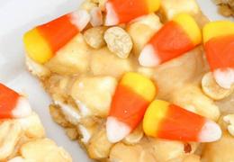 Crazy Candy Corn Marshmallow Treats Bars