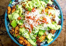 Easy Burrito Bowls with Creamy Avocado Sauce