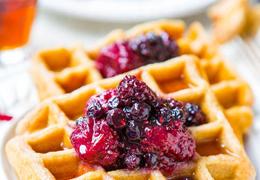 Easy Buttermilk Waffles with Mixed Berry and Lemon Preserves