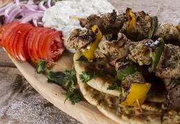 Greek pork souvlaki with bell peppers