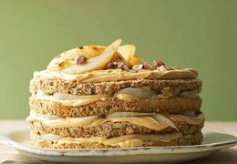 Hazelnut-Pear Torte with Dulce de Leche Filling