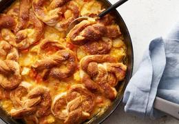 Pretzel-Topped Cheesy Chicken Pot Pie