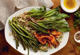 Grilled Ramps and Spring Vegetables Over Lemon Parsley Quinoa