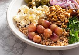 Hearty Grain Bowl with Feta, Roasted Grapes, & Walnuts