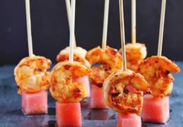 Spicy harissa shrimp and watermelon bites