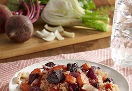 Roasted Beets and Veggies Over Quinoa