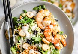 Everything Chopped Salad with Roasted Shrimp and Halloumi