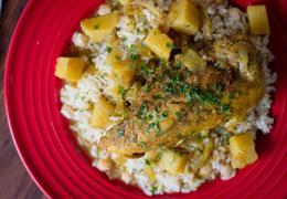 Curry Chicken with Coconut Peas and Rice